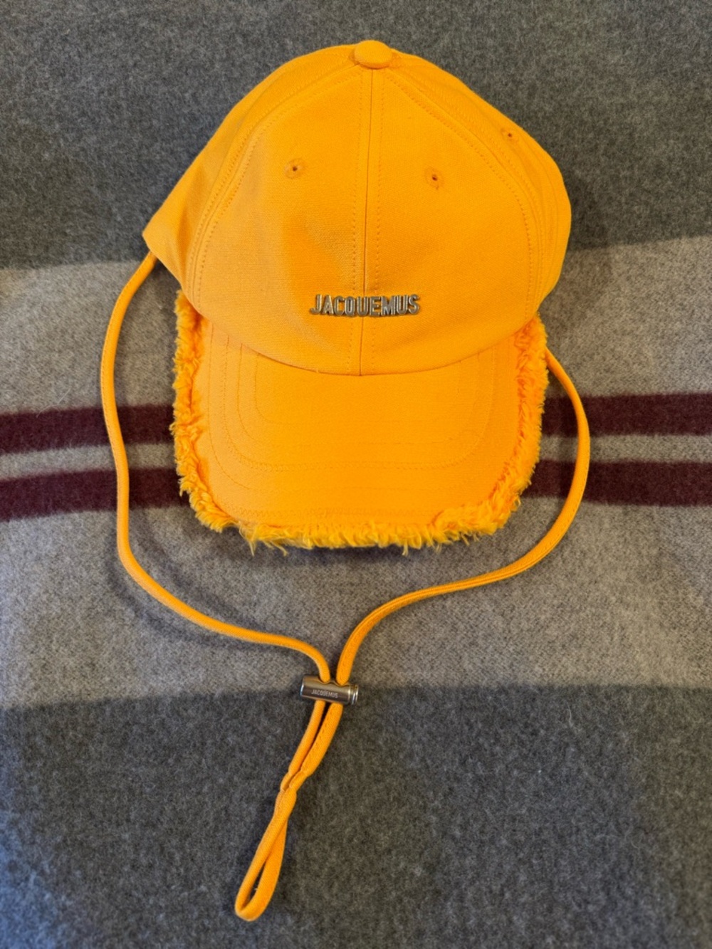 Jacquemus Kids Bright Orange Logo Cap with Fringe Brim